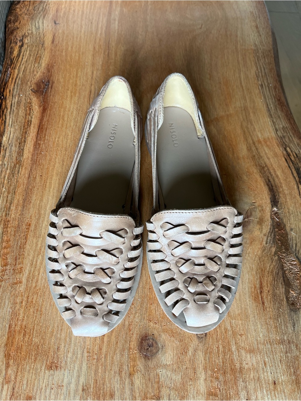 Nisolo Leather Huarache Woven Flat Sandals Almond Tan Leather Size 6.5